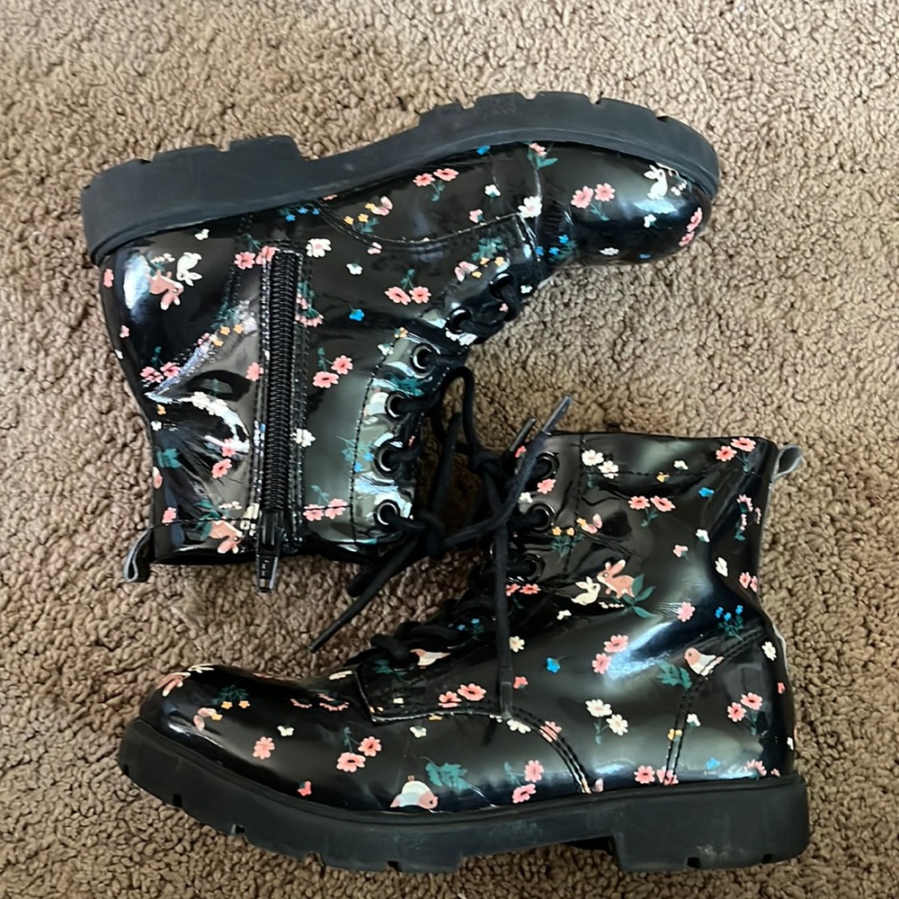 Girl Black Floral Boots